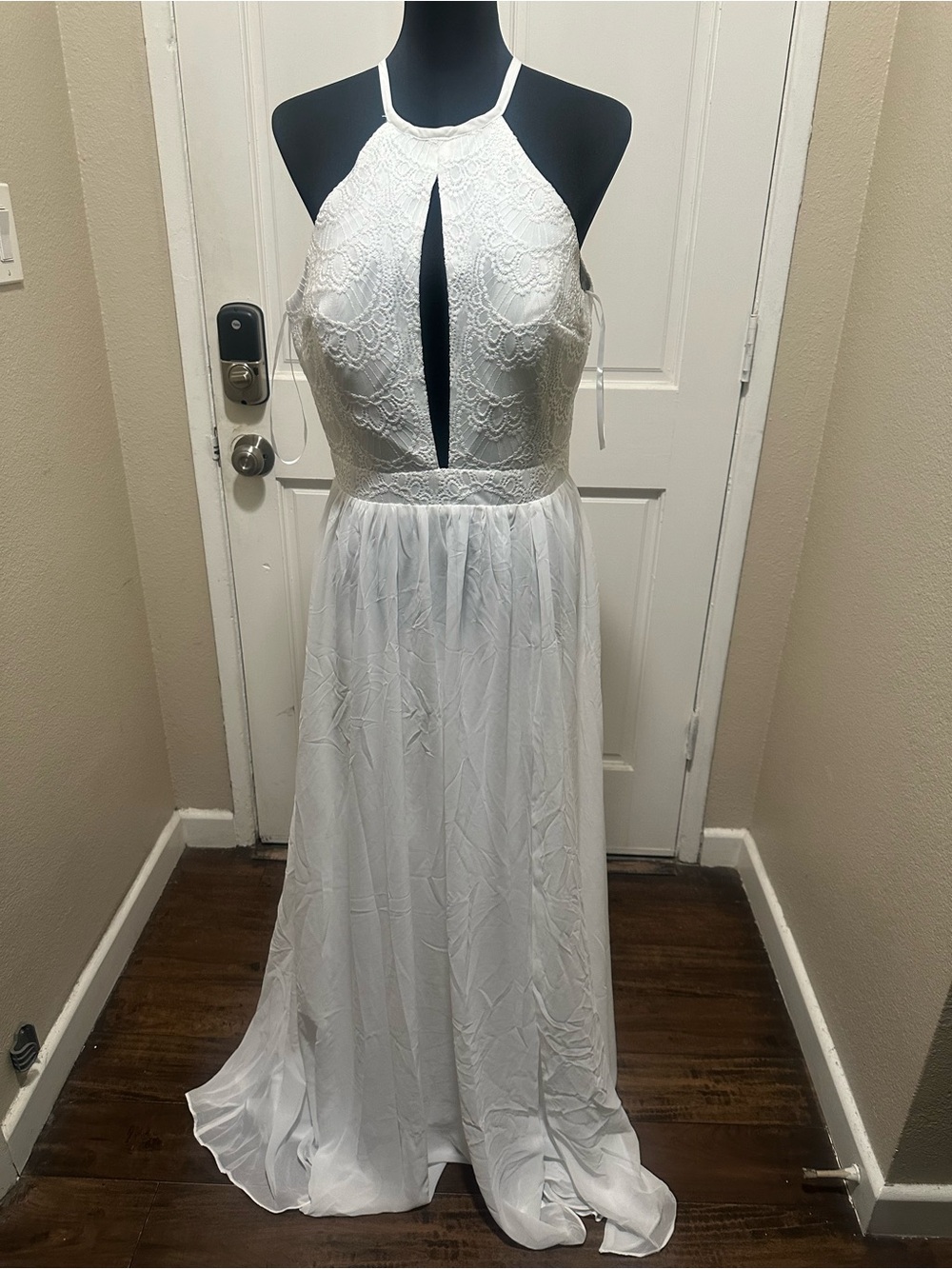 White Halter Lace Bridal Dress with Keyhole Bodice